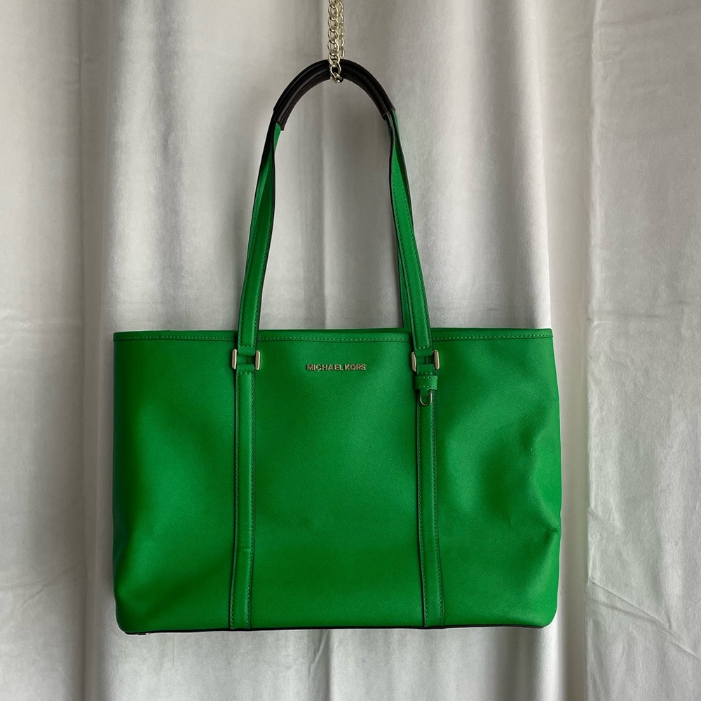MICHAEL Michael Kors Jet Set Travel Green Saffiano Leather Large Tote
